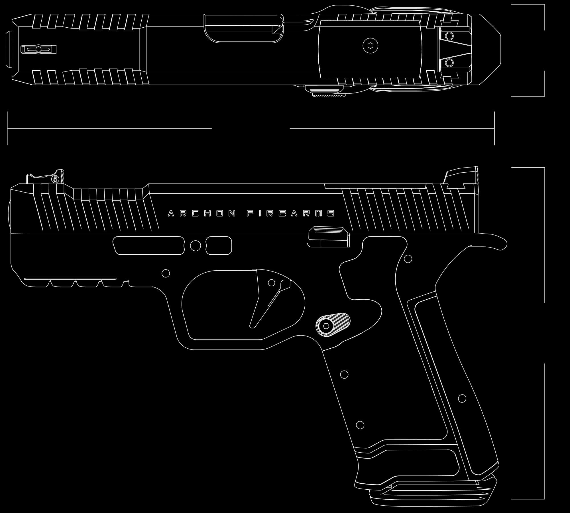 Technical drawing of the Type B from the top and the left side